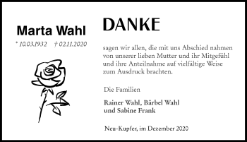 Traueranzeige von Marta Wahl von GESAMT