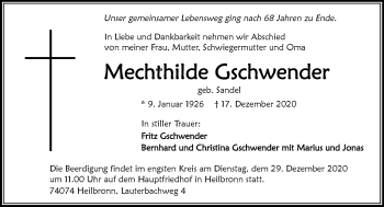Traueranzeige von Mechthilde Gschwender von GESAMT