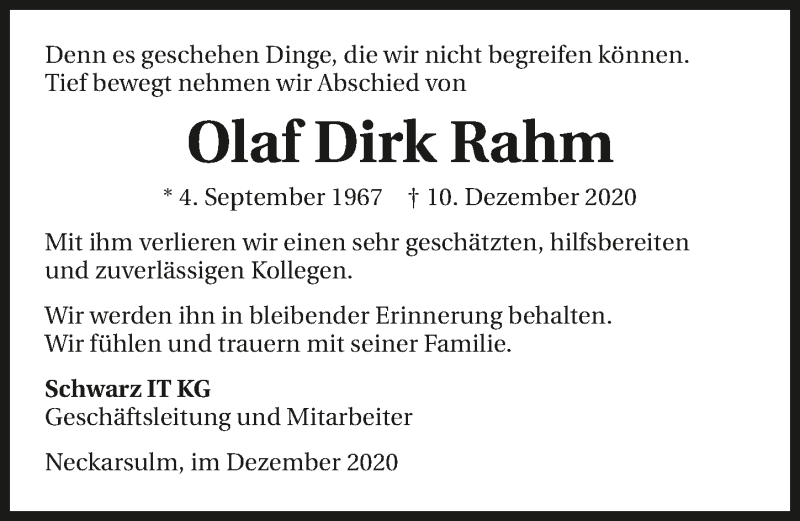  Traueranzeige für Olaf Rahm vom 18.12.2020 aus GESAMT