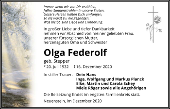 Traueranzeige von Olga Federolf von GESAMT