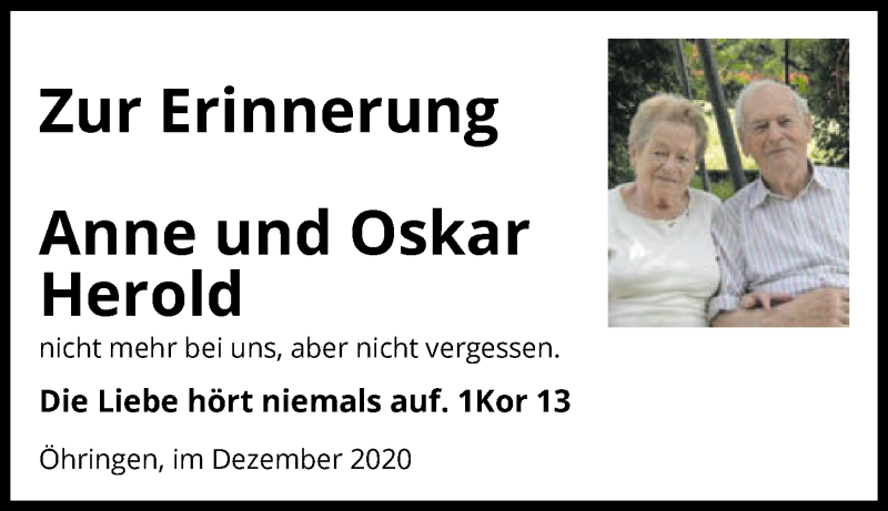  Traueranzeige für Oskar Herold vom 12.12.2020 aus GESAMT