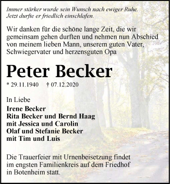 Traueranzeige von Peter Becker von GESAMT