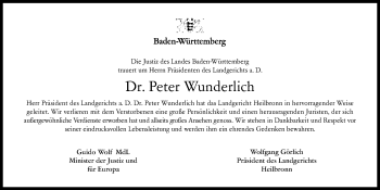 Traueranzeige von Peter Wunderlich von GESAMT
