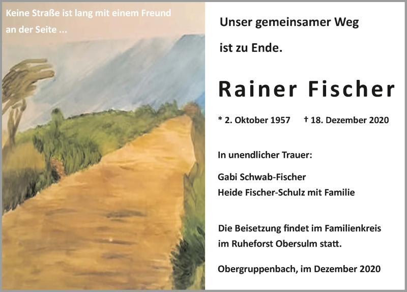  Traueranzeige für Rainer Fischer vom 23.12.2020 aus GESAMT