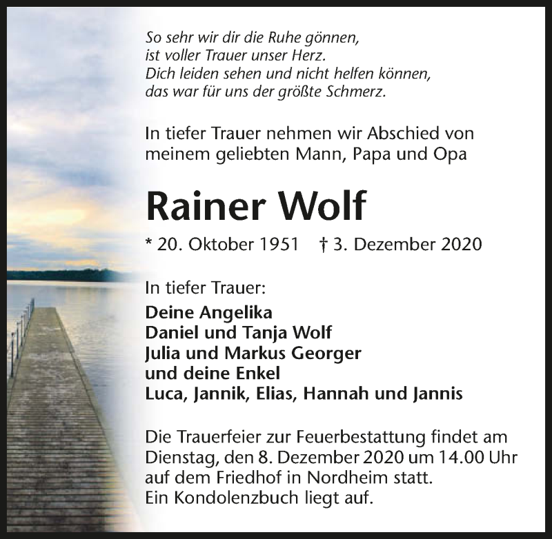  Traueranzeige für Rainer Wolf vom 05.12.2020 aus GESAMT