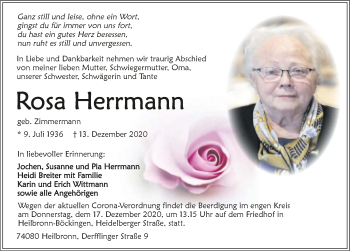 Traueranzeige von Rosa Herrmann von GESAMT