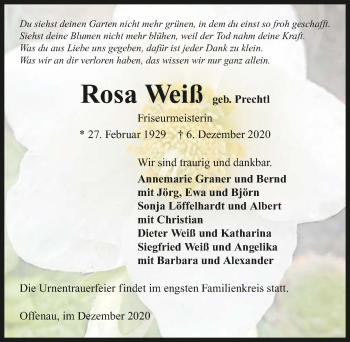 Traueranzeige von Rosa Weiß von GESAMT