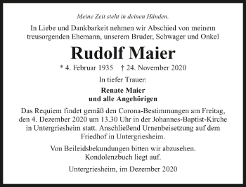 Traueranzeige von Rudolf Maier von GESAMT