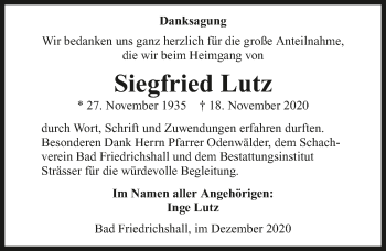 Traueranzeige von Siegfried Lutz von GESAMT