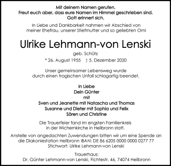 Traueranzeige von Ulrike Lehmann-von Lenksi von GESAMT