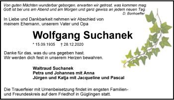 Traueranzeige von Wolfgang Suchanek von GESAMT
