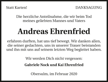 Traueranzeige von Andreas Ehrenfried 
