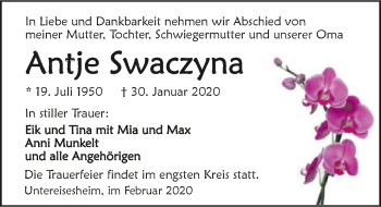 Traueranzeige von Antje Swaczyna 