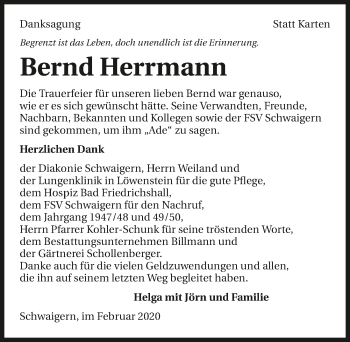 Traueranzeige von Bernd Herrmann 