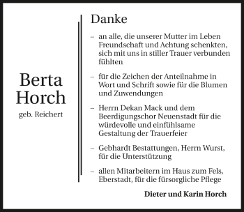 Traueranzeige von Berta Horch 