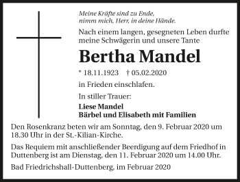 Traueranzeige von Bertha Mandel 