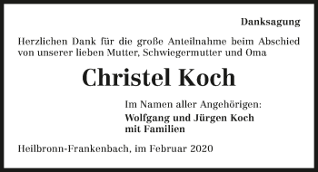 Traueranzeige von Christel Koch 