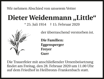 Traueranzeige von Dieter Weidenmann 