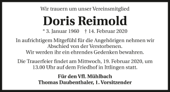Traueranzeige von Doris Reimold 