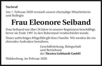 Traueranzeige von Eleonore Seiband 