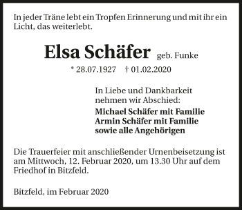 Traueranzeige von Elsa Schäfer 
