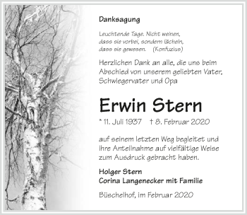 Traueranzeige von Erwin Stern 