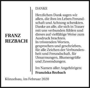 Traueranzeige von Franz Rezbach 