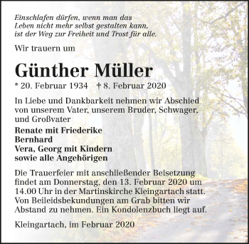 Traueranzeige von Günther Müller 