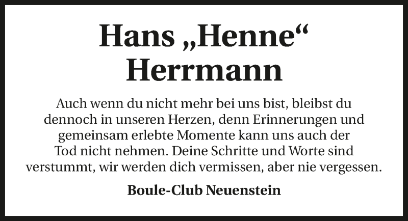  Traueranzeige für Hans Herrmann vom 27.02.2020 aus 