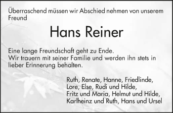 Traueranzeige von Hans Reiner 