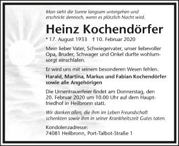 Traueranzeige von Heinz Kochendörfer 