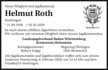 Traueranzeige von Helmut Roth 