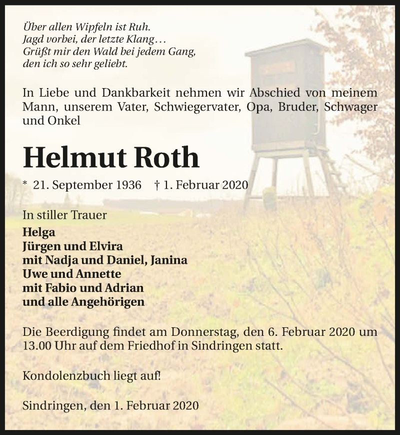  Traueranzeige für Helmut Roth vom 04.02.2020 aus 