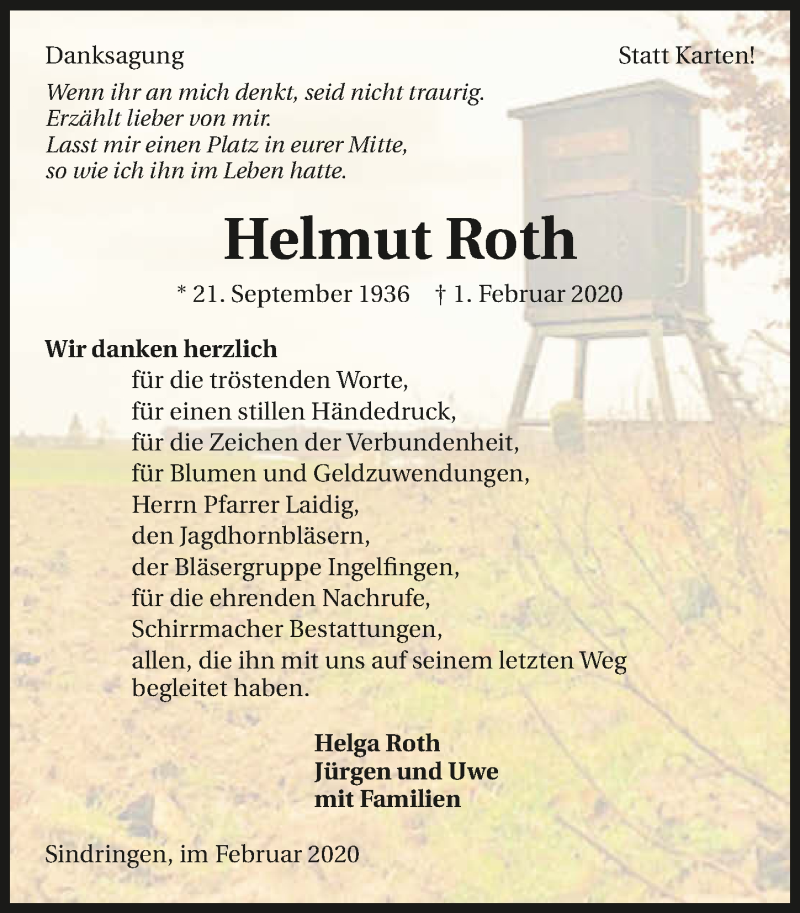  Traueranzeige für Helmut Roth vom 22.02.2020 aus 