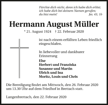 Traueranzeige von Hermann August Müller 