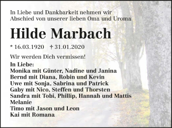 Traueranzeige von Hilde Marbach 