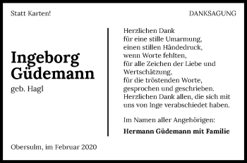Traueranzeige von Ingeborg Güdemann 