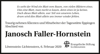 Traueranzeige von Janosch Faller-Hornstein 