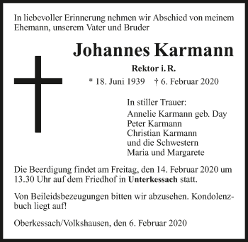 Traueranzeige von Johannes Karmann 