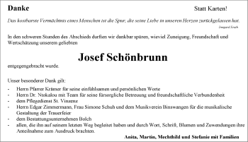 Traueranzeige von Josef Schönbrunn 