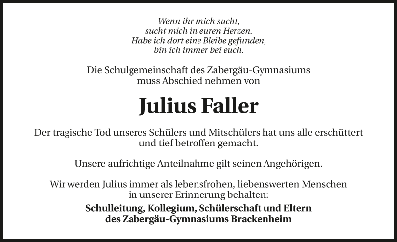  Traueranzeige für Julius Faller vom 04.02.2020 aus 
