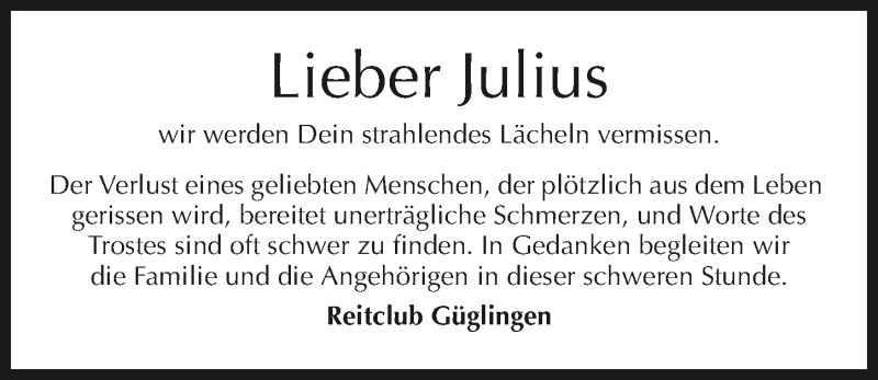  Traueranzeige für Julius Faller vom 06.02.2020 aus 