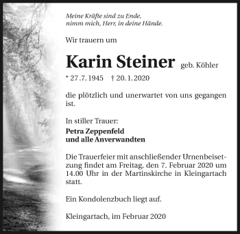 Traueranzeige von Karin Steiner 