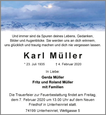 Traueranzeige von Karl Müller 