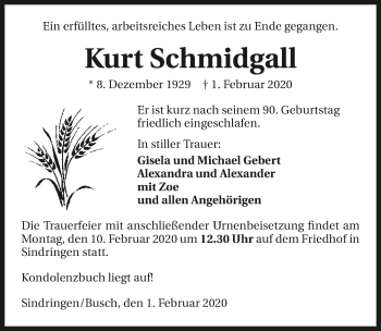 Traueranzeige von Kurt Schmidgall 