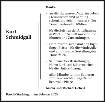Traueranzeige von Kurt Schmidgall 