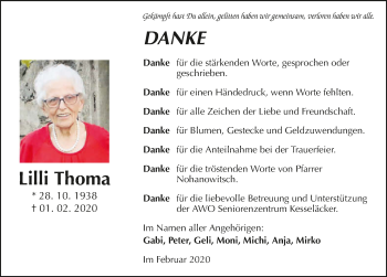 Traueranzeige von Lilli Thoma 