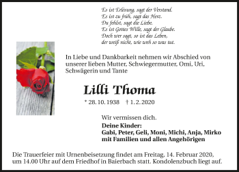 Traueranzeige von Lilli Thoma 