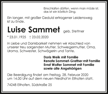 Traueranzeige von Luise Sammet 