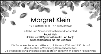 Traueranzeige von Margret Klein 